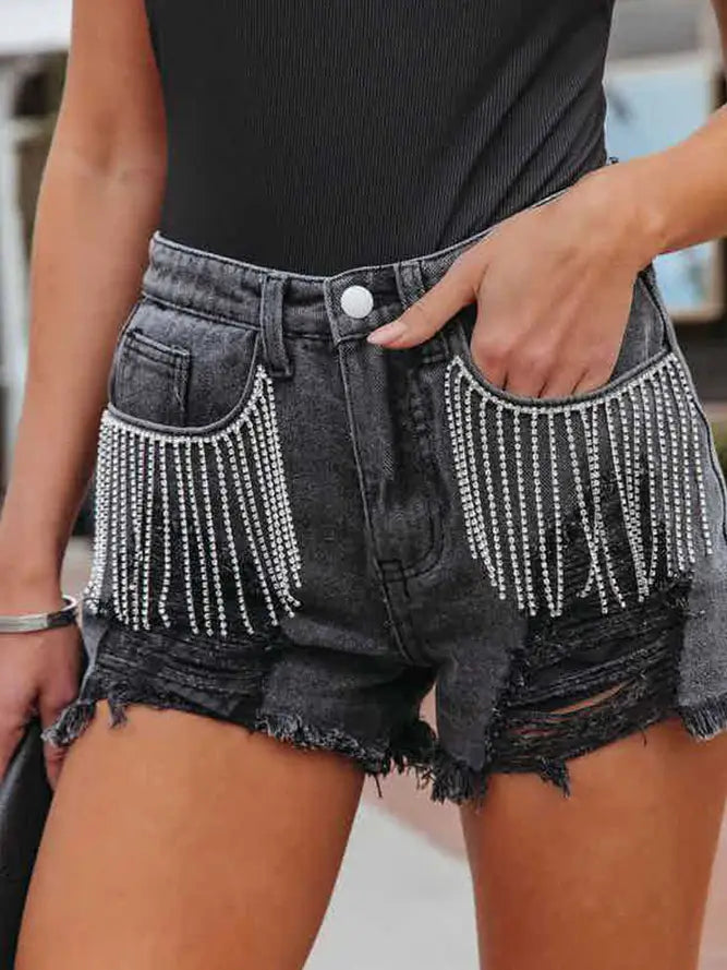 Black bling denim shorts