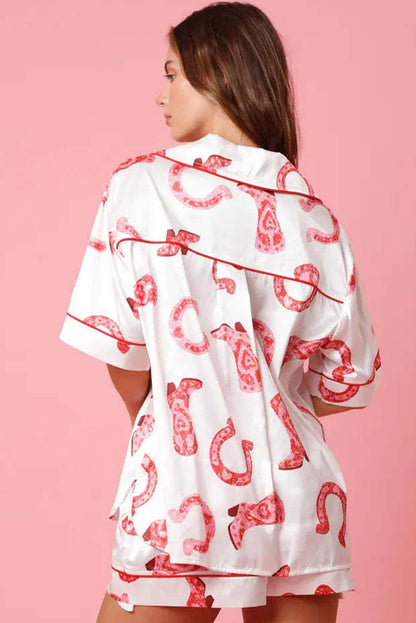 White silk cowboy boot pajamas