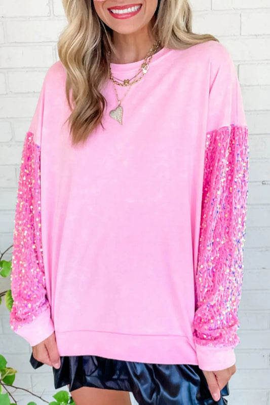 Oversized pink sequin sleeve