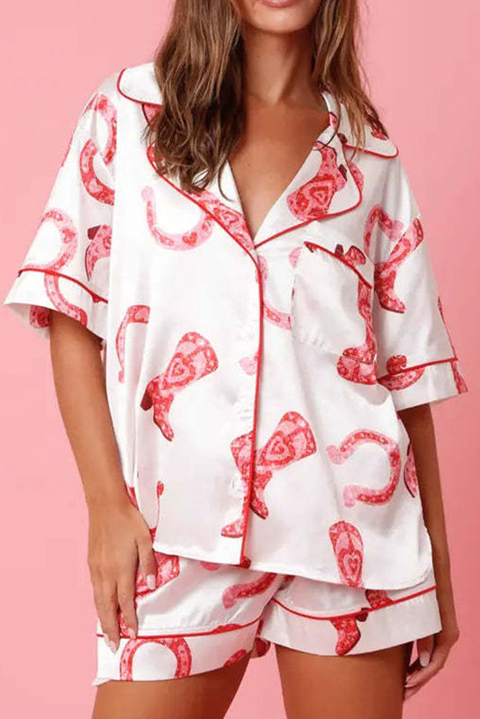 White silk cowboy boot pajamas